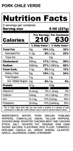 PORK CHILE VERDE Soup - Nutrition Label