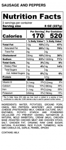 SAUSAGE AND PEPPERS Soup - Nutrition Label