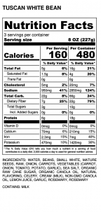 TUSCAN WHITE BEAN Soup - Nutrition Label